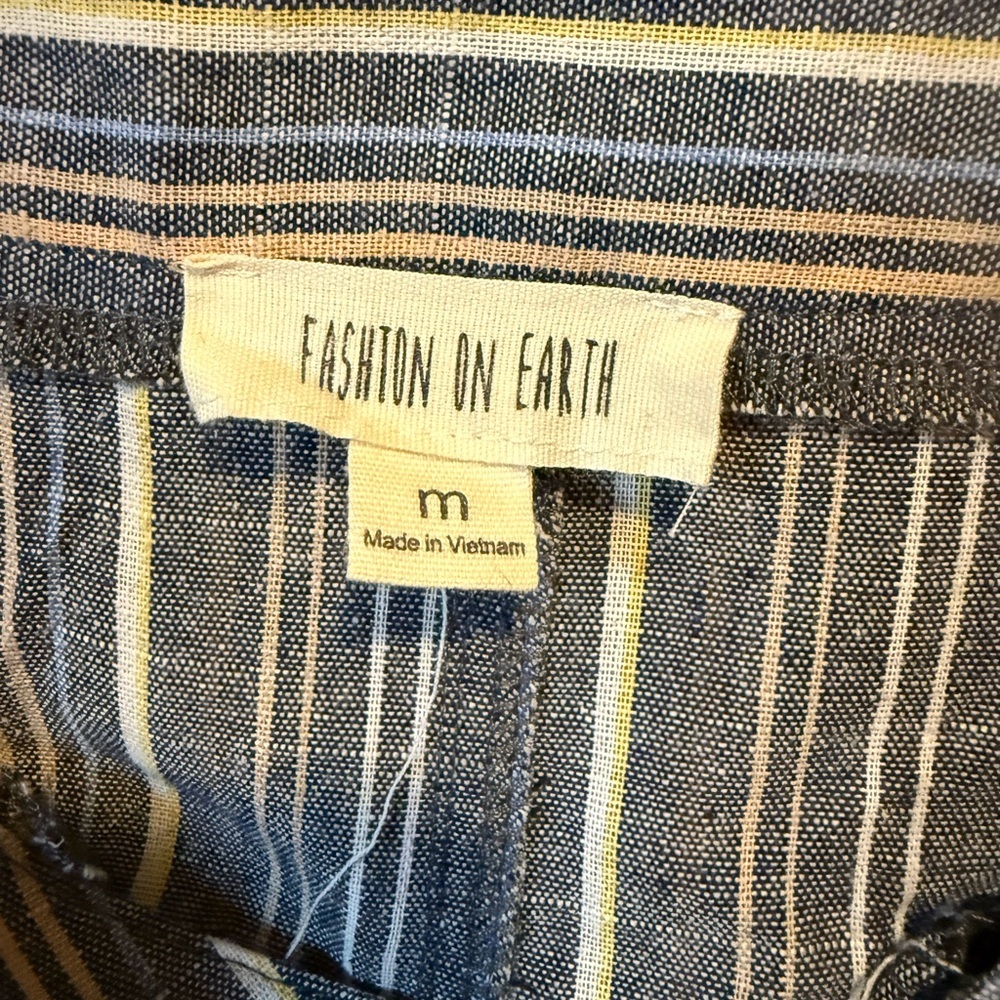 Striped Blue and Cream Button Skirt - Picture 2 of 3